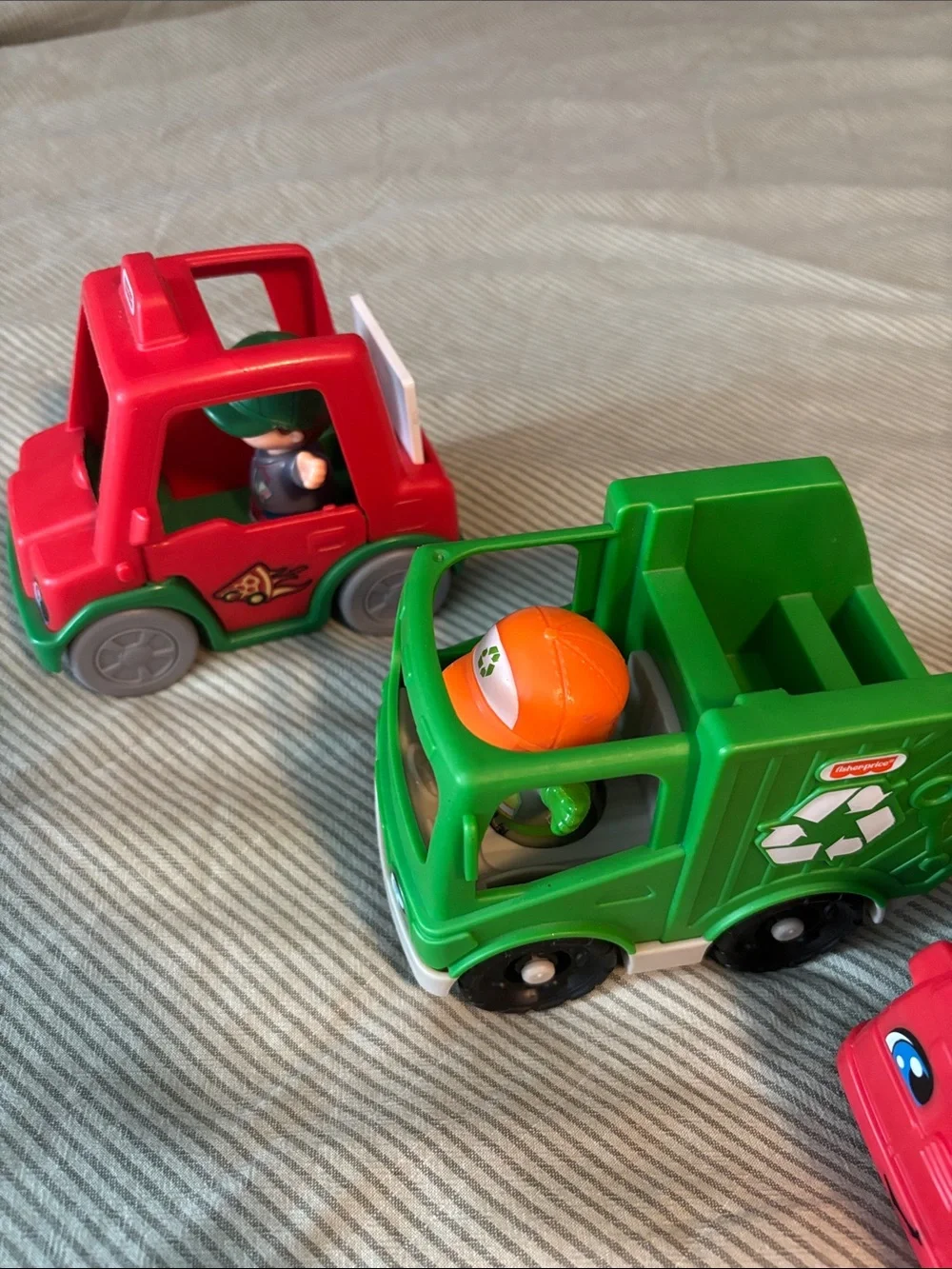 Fisher-Price Little People cars and figures, fire truck, pizza delivery, trash